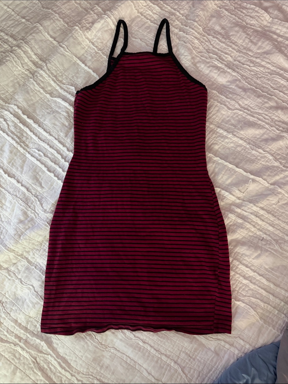 Express Burgundy and Black Striped Spaghetti-Strap Mini Dress